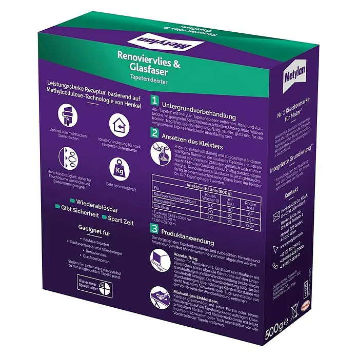 Metylan Tapetenkleister Renoviervlies & Glasfaser - 500 g - Rückansicht