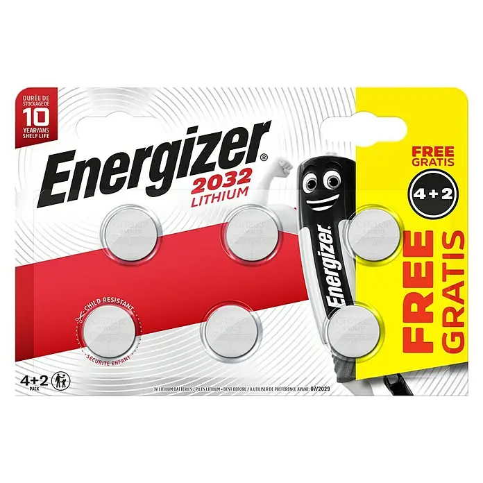 Energizer Knopfzelle - CR2032, 3 V, Anzahl: 6 Stk. - Vorderansicht