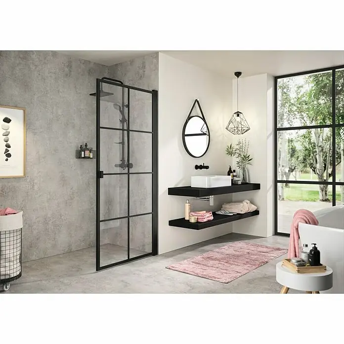 Camargue Stockholm Tuš stijena - Š x V: 90 x 195 cm, Premazano, Debljina: 6 mm, Crne boje - Živopisni prikaz