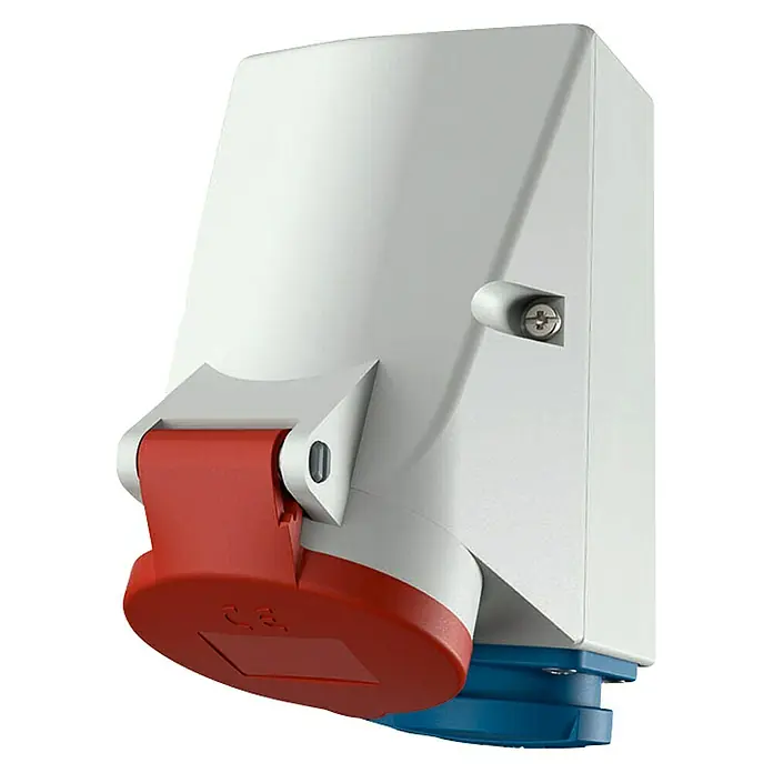 Mennekes CEE-Wandsteckdose TwinContact - 16 A, 400 V, 5-polig, IP44, Schutzkontakt-Kupplung - Diagonale Ansicht