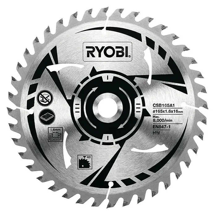 Ryobi Cirkelzaagblad CSB165A1 - Diameter: 165 mm, Boorgat: 16 mm, 40 tanden - Bovenaanzicht