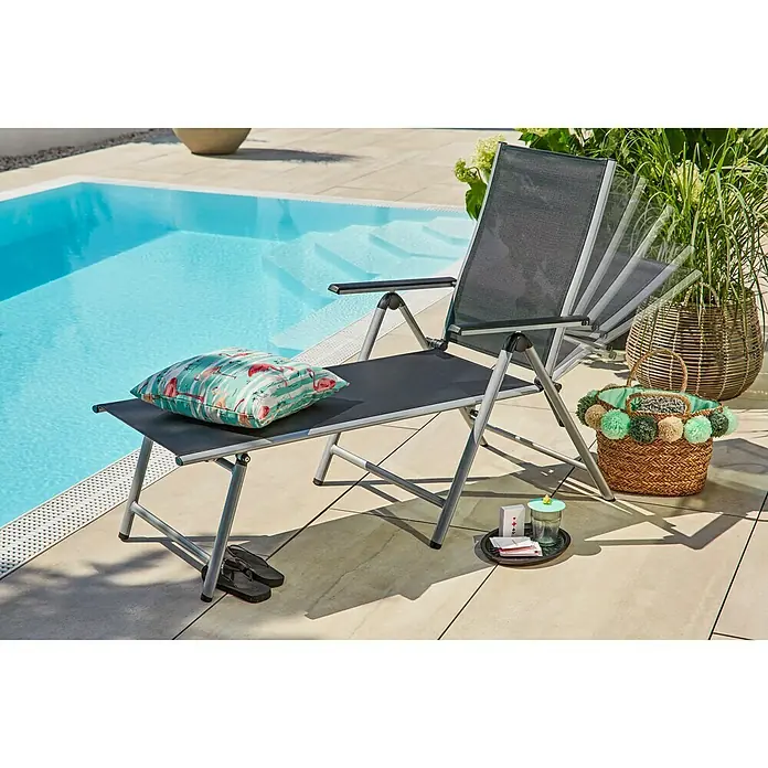 Sunfun Marina Sonnenliege - L x B x H: 179 x 66 x 105 cm, Textilene, Schwarz/Silber - Stimmungsaufnahme
