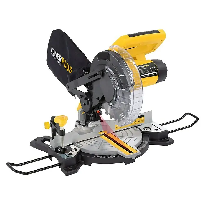 PowerPlus Sierra ingletadora POWX075700 - 1.500 W, Diámetro hoja de sierra: 210 mm, 5.000 r.p.m. - Vista angular