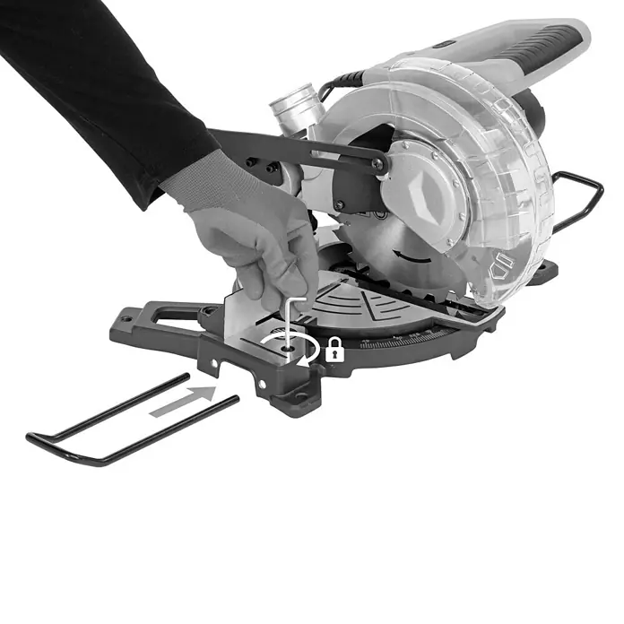 PowerPlus Sierra ingletadora POWX075700 - 1.500 W, Diámetro hoja de sierra: 210 mm, 5.000 r.p.m. - Vista angular