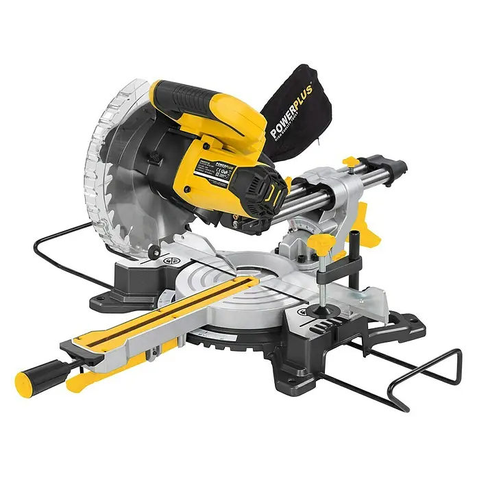 PowerPlus Sierra ingletadora POWX075710S - 1.600 W, Diámetro hoja de sierra: 210 mm, 5.000 r.p.m. - Vista angular