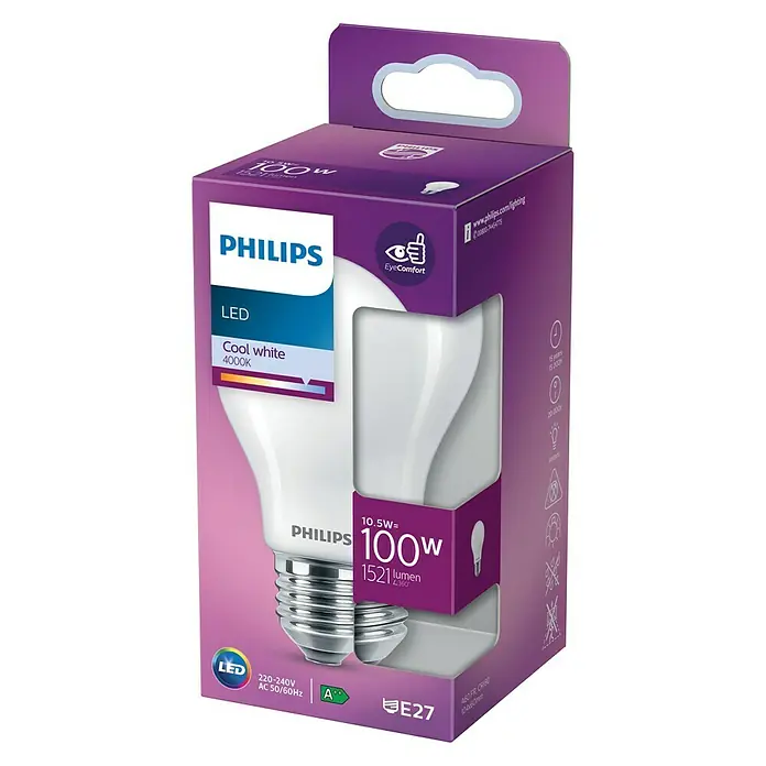 Philips Bombilla LED Classic CW Mate - E27, 100 W, A60, 1.521 lm - Vista angular