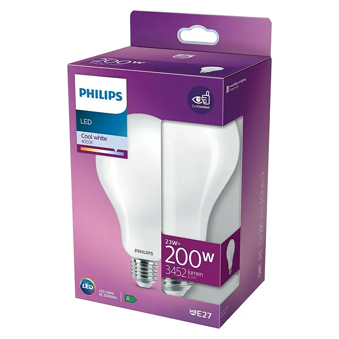 Philips Bombilla LED Classic CW - E27, 200 W, A95, 3.452 lm - Vista angular