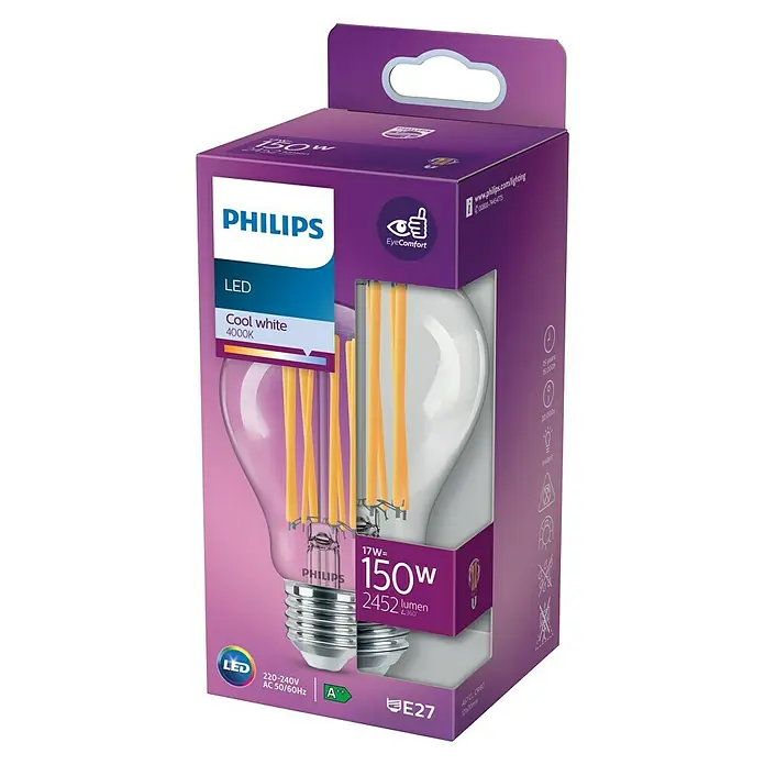 Philips Bombilla LED Classic CW - E27, 150 W, A67, 2.452 lm - Vista angular