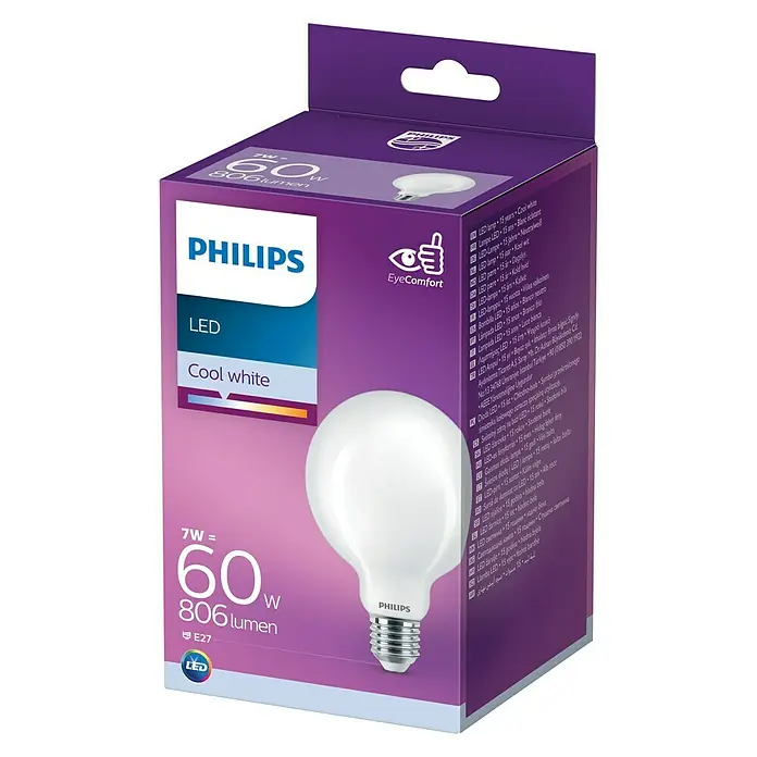 Philips Bombilla LED Classic CW - E27, 60 W, 806 lm - Vista angular