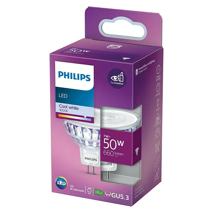 Philips Bombilla LED Classic CW - GU5,3, 50 W, 660 lm - Vista angular