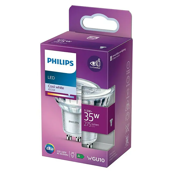 Philips Bombilla LED Classic CW - GU10, 35 W, 275 lm - Vista angular