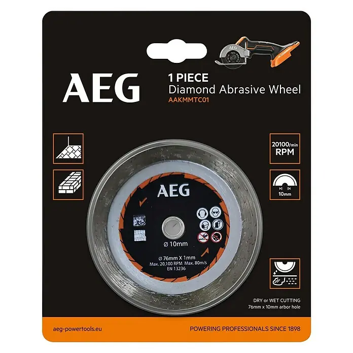 AEG Powertools Diamant-Trennscheibe AAKMMTC01 - Passend für: AEG Powertools Akku-Trennschleifer BMMS18SBL, Durchmesser Scheibe: 76 mm - Ansicht von oben