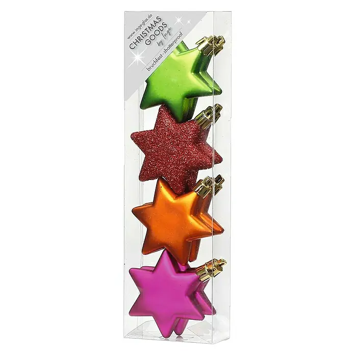 Christbaumschmuck Stern - Mehrfarbig, Kunststoff, Stern, 8 Stk. - Vorderansicht