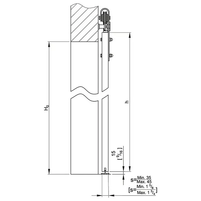 Valcomp by Mantion Schiebetürbeschlag Rocline - 200 cm, Traglast: 100 kg - Skizze