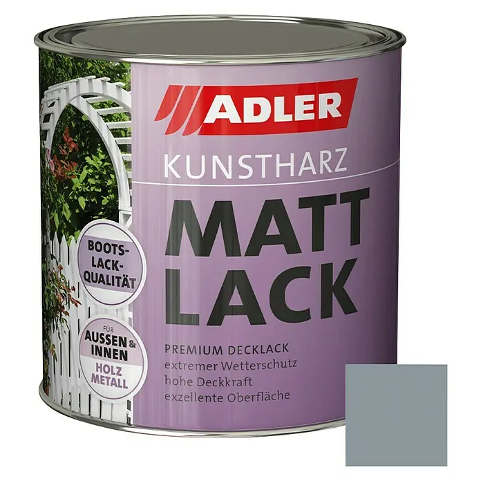 Adler Kunstharzlack Mattlack - Silbergrau, 750 ml, Seidenmatt - Vorderansicht