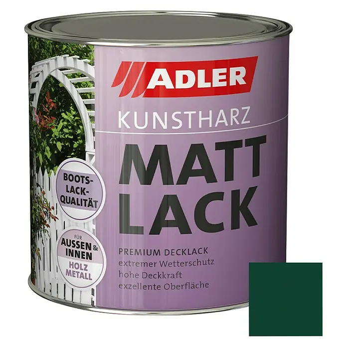 Adler Kunstharzlack Mattlack - Moosgrün, 750 ml, Seidenmatt - Vorderansicht