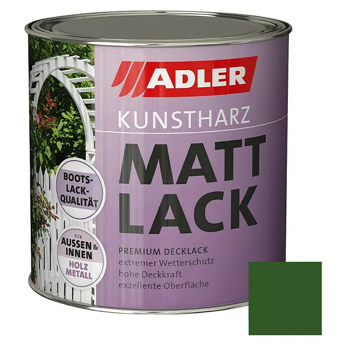 Adler Kunstharzlack Mattlack - Laubgrün, 750 ml, Seidenmatt - Vorderansicht