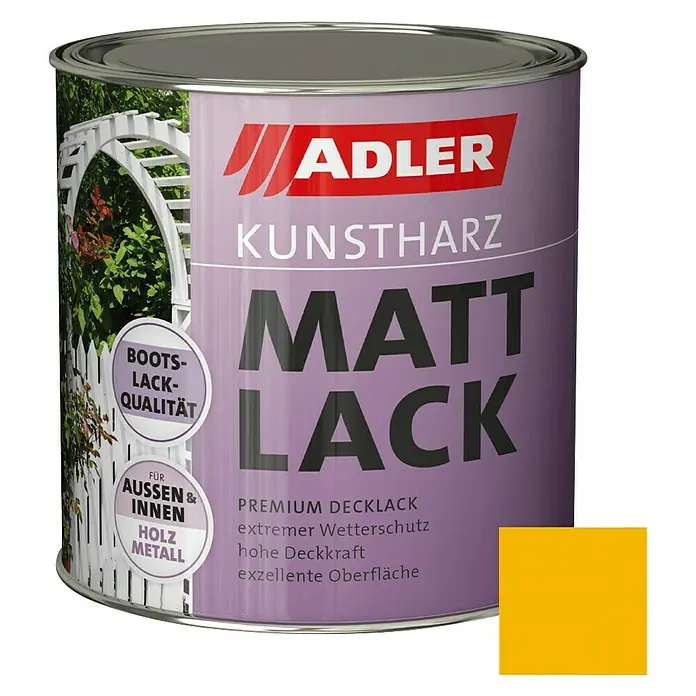 Adler Kunstharzlack Mattlack - Rapsgelb, 750 ml, Seidenmatt - Vorderansicht