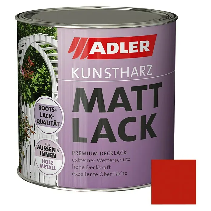 Adler Kunstharzlack Mattlack - Verkehrsrot, 375 ml, Seidenmatt - Vorderansicht