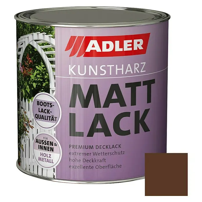 Adler Kunstharzlack Mattlack - Nussbraun, 750 ml, Seidenmatt - Vorderansicht