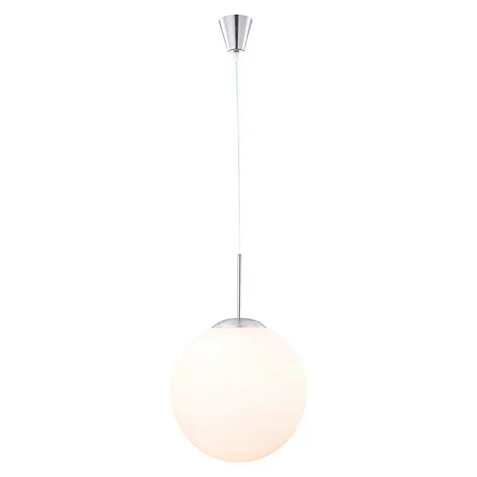 Globo Lámpara colgante redonda Opal - 60 W, Ø x Al: 25 x 180 cm, Níquel, E27 - Vista frontal