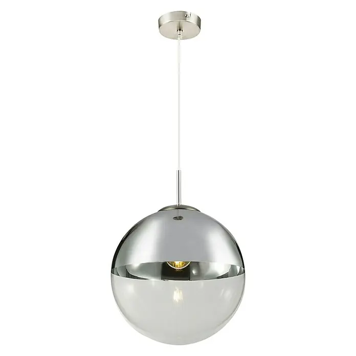 Globo Lámpara colgante redonda Varus - 40 W, Ø x Al: 330 mm x 120 cm, Cromo, E27 - Vista frontal