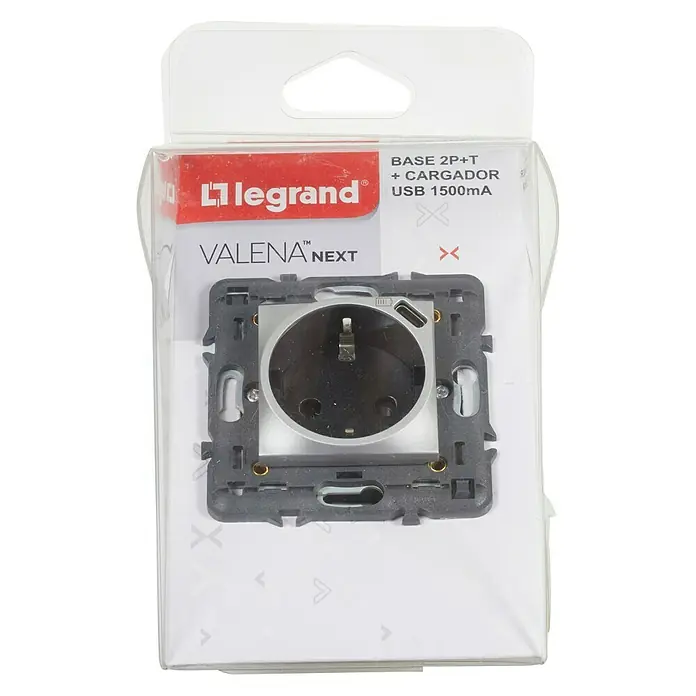 Legrand Valena Next Enchufe con USB - 2 Polos + Toma Tierra, Aluminio, Metal, 16 A - Vista descendente