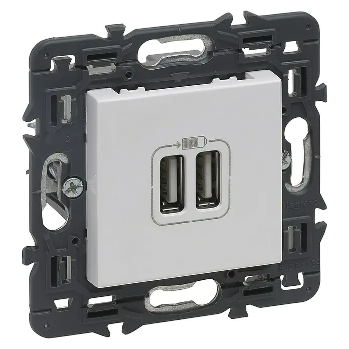 Legrand Valena Next Cargador USB - 2 conexiones, Blanco - Vista angular