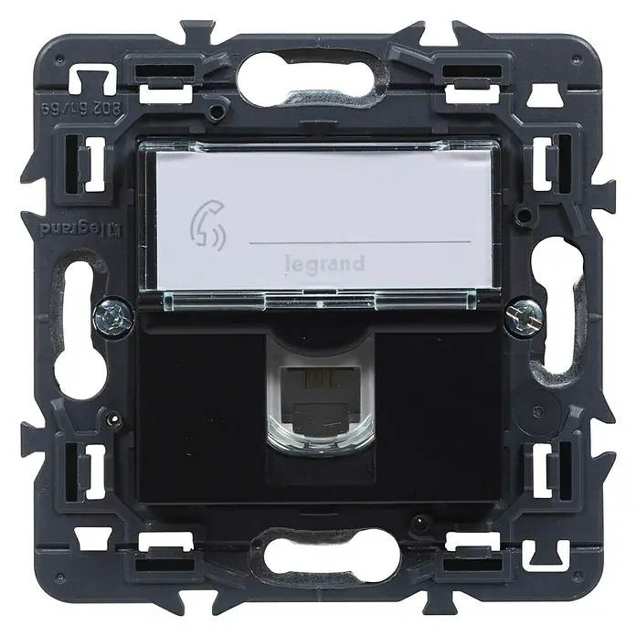 Legrand Valena Next Toma de teléfono RJ11 - Negro, Montaje en la pared - Vista frontal