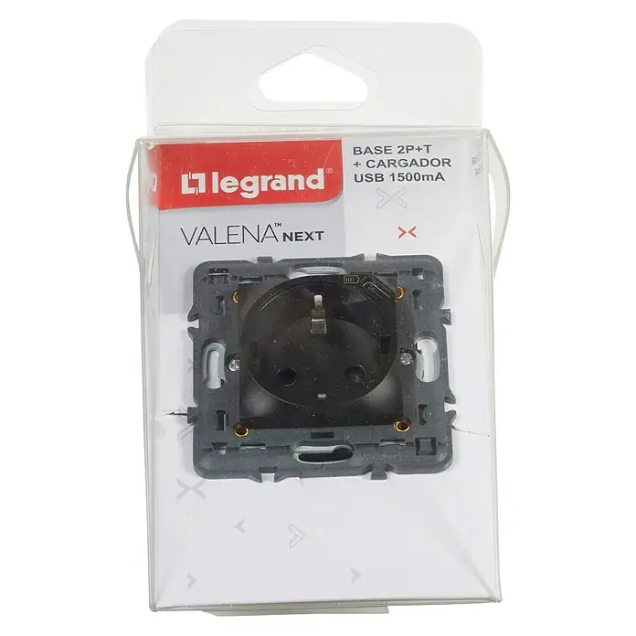 Legrand Valena Next Enchufe con USB - 2 Polos + Toma Tierra, Negro, Metal, 16 A - Vista descendente