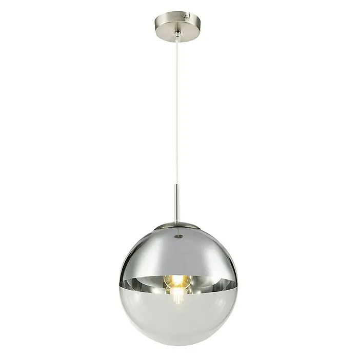 Globo Lámpara colgante redonda Varus - 40 W, Ø x Al: 250 mm x 120 cm, Cromo, E27 - Vista frontal