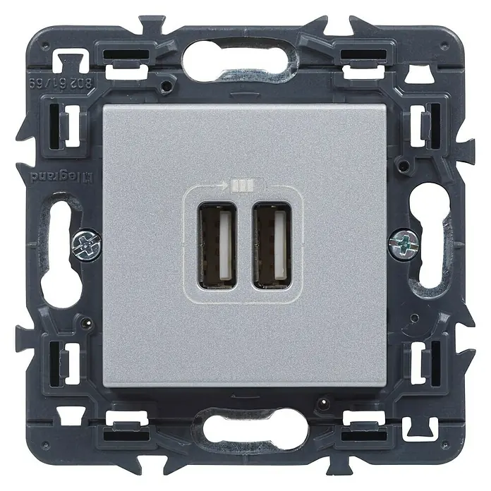 Legrand Valena Next Cargador USB - 2 conexiones, Aluminio - Vista frontal