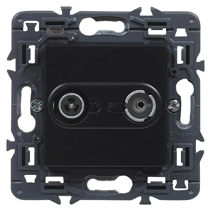 Legrand Valena Next Toma TV/SAT final - Negro, 2 conexiones, Metal, Montaje en la pared - Vista frontal