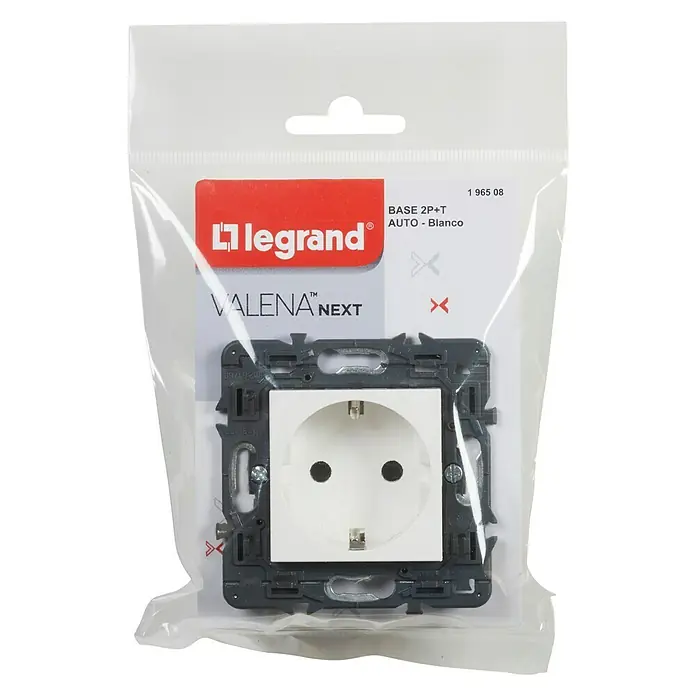 Legrand Valena Next Enchufe - Blanco, 2 Polos + Toma Tierra, Plástico, Montaje en la pared - Vista descendente