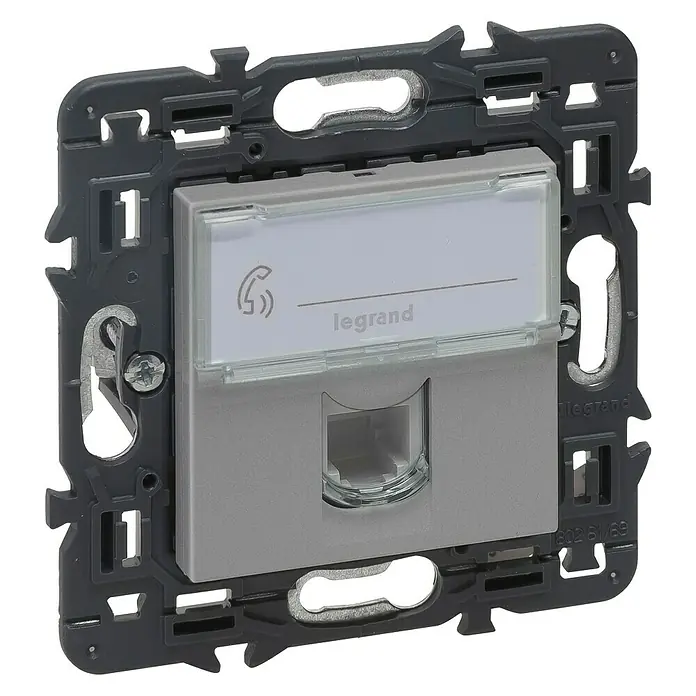 Legrand Valena Next Toma de teléfono RJ11 - Aluminio, Montaje en la pared - Vista angular