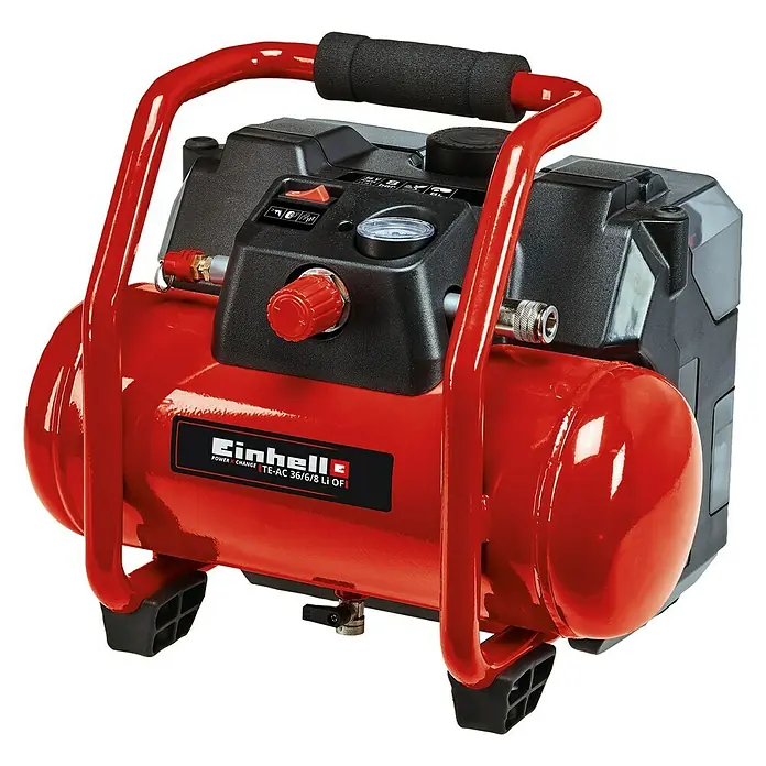 Einhell Power X-Change Akku-Kompressor TE-AC 36/6/8 Li OF Set-Solo - 18 V, Ohne Akku, 3.200 U/min - Diagonale Ansicht
