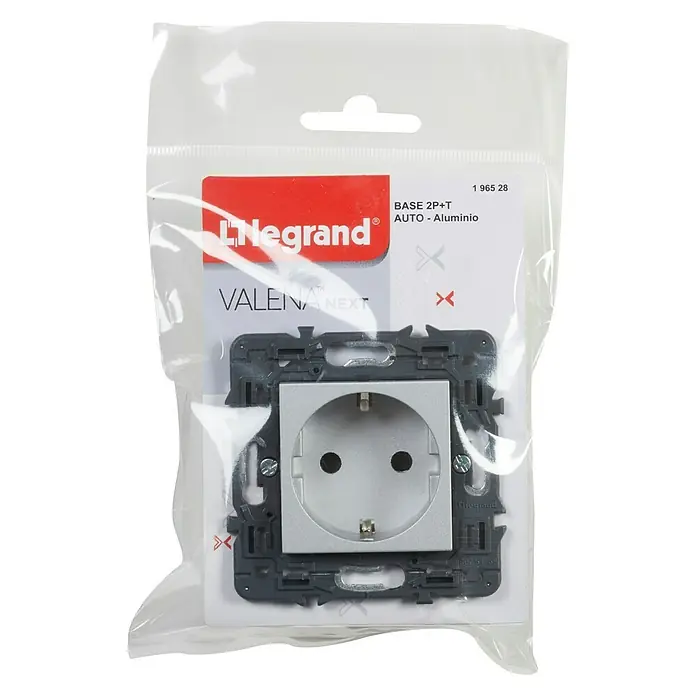 Legrand Valena Next Enchufe - Aluminio, 2 Polos + Toma Tierra, Plástico, Montaje en la pared - Vista descendente