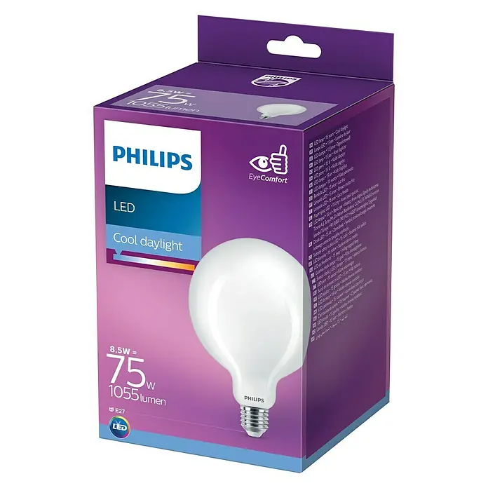 Philips Bombilla LED Classic CDL - E27, 75 W, G120, 1.055 lm - Vista angular