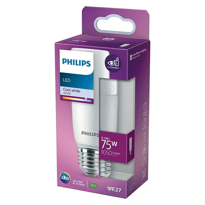 Philips Bombilla LED Classic CW - E27, 75 W, T38, 1.050 lm - Vista angular