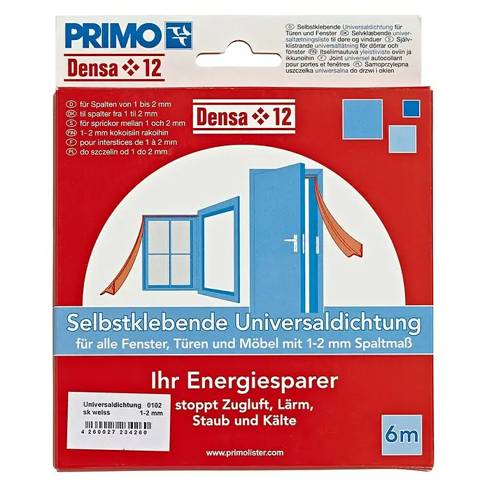 Primo Universaldichtung Densa 12 - Weiß, 6 m, Passend für: Spaltenbreite 1 – 2 mm - Vorderansicht