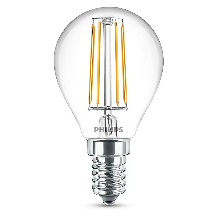 Philips Bombilla LED Classic CW Transparente - E14, 40 W, P45, 470 lm - Vista frontal