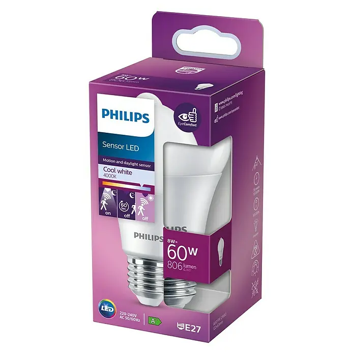 Philips Bombilla LED Classic CW punta - E27, 60 W, A60, 806 lm - Vista frontal