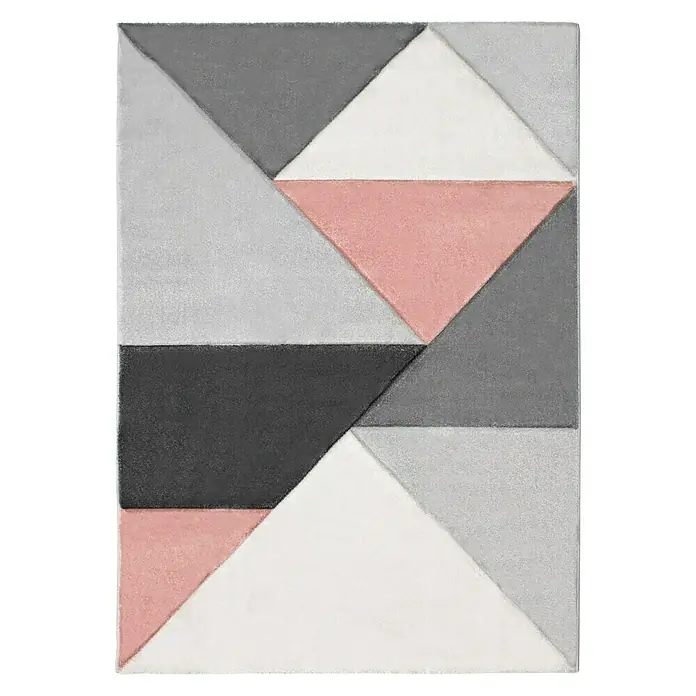 Alfombra Angela - Rosa, Gris, Blanco, 170 x 120 cm, Polipropileno - Vista descendente
