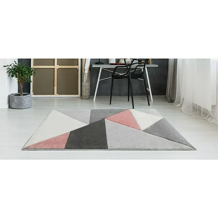Alfombra Angela - Rosa, Gris, Blanco, 170 x 120 cm, Polipropileno - Foto ambiente
