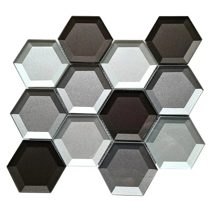 Mosaikfliese Hexagon Crystal XBH HX159 - 22,5 x 26,5 cm, Braun/Weiß, Glänzend - Draufsicht