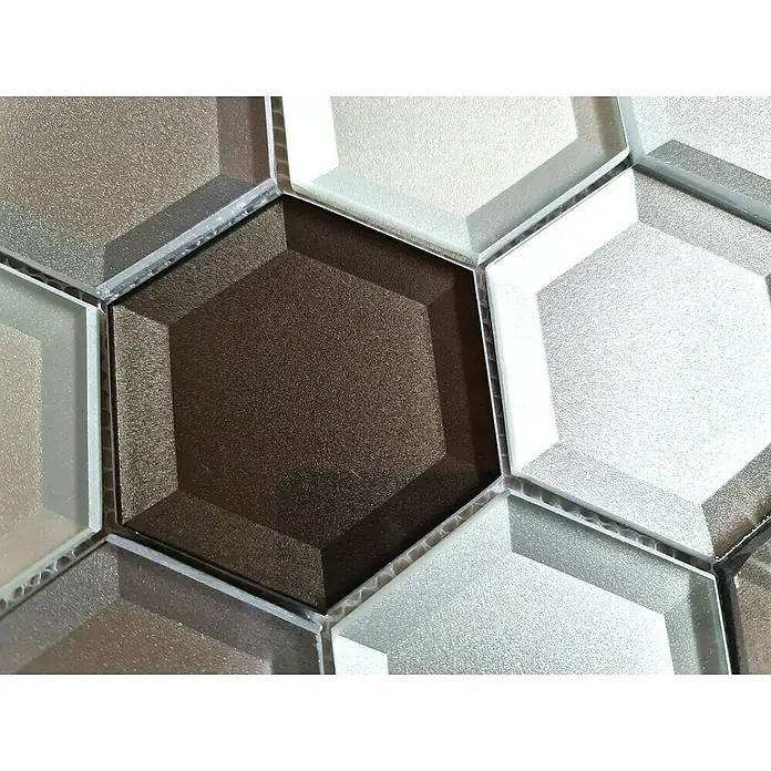 Mosaikfliese Hexagon Crystal XBH HX159 - 22,5 x 26,5 cm, Braun/Weiß, Glänzend - Detailaufnahme