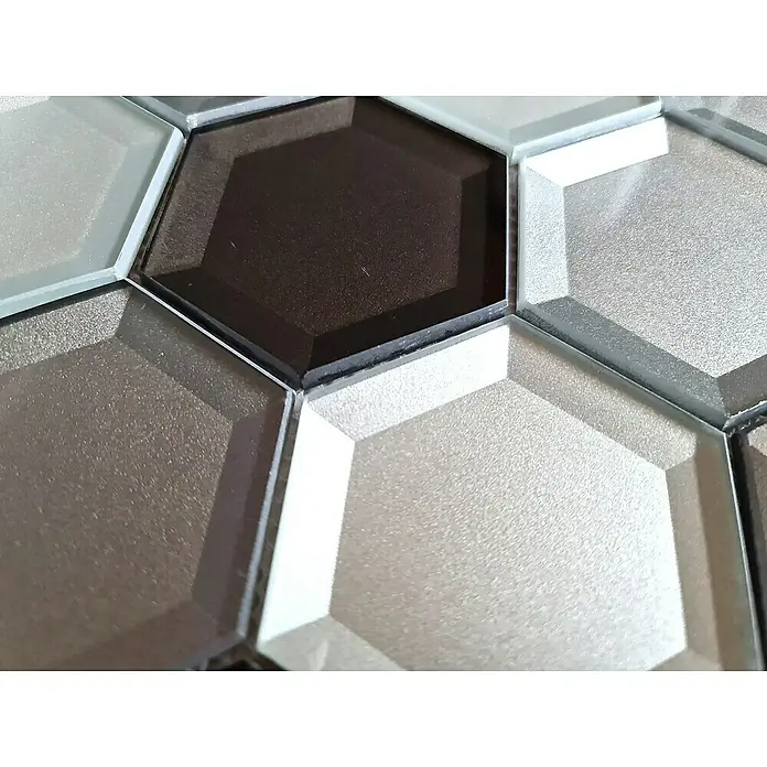 Mosaikfliese Hexagon Crystal XBH HX159 - 22,5 x 26,5 cm, Braun/Weiß, Glänzend - Detailaufnahme
