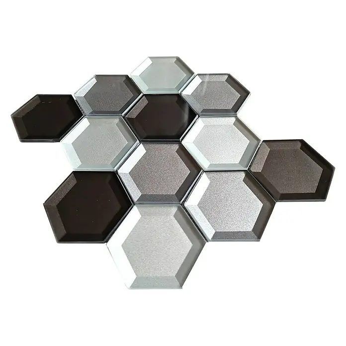 Mosaikfliese Hexagon Crystal XBH HX159 - 22,5 x 26,5 cm, Braun/Weiß, Glänzend - Ansicht von oben