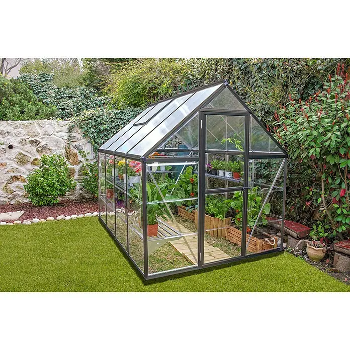 Palram – Canopia Invernadero Hybrid - 247 x 185 x 208 cm, 0,7 mm, Policarbonato, Antracita - Foto ambiente