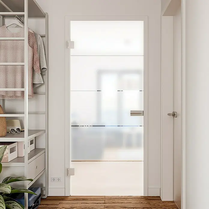 Diamond Doors Glasdrehtür Lines Positiv - 834 x 1.972 mm, DIN Links, Einscheibensicherheitsglas (ESG) - Stimmungsaufnahme